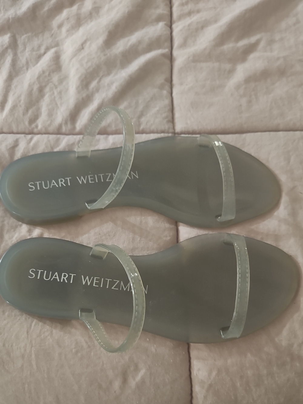 Stuart Weitzman Translucent Grey Jelly Slide Sandals